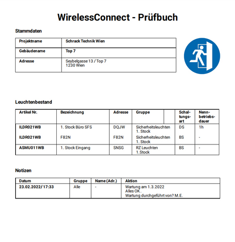 Prüfbuch, WirelessConnect