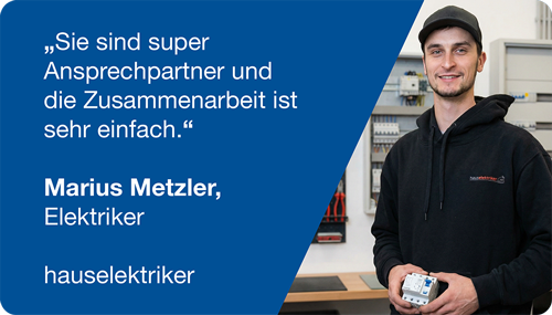 Grafik mit Zitat und Bild von Referenzkunden